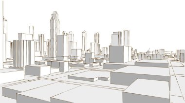 Modern mimari şehir panoraması 3D illüstrasyon