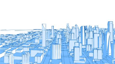 Modern mimari şehir panoraması 3D illüstrasyon