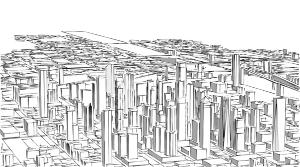 Modern mimari şehir panoraması 3D illüstrasyon