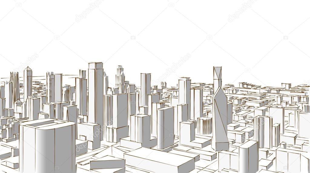 modern architecture city panorama 3d illustration