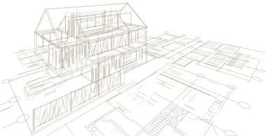 Modern ev çizimi 3d illüstrasyon