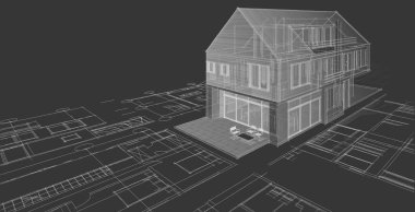 Modern ev çizimi 3d illüstrasyon