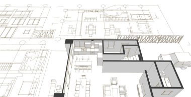 ev mimarisi projesi çizimi 3d illüstrasyon