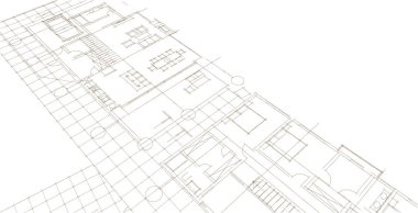 ev mimarisi projesi çizimi 3d illüstrasyon