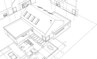 Modern ev çizimi 3d illüstrasyon