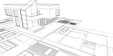 Modern ev çizimi 3d illüstrasyon