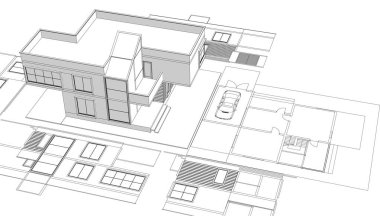 Modern ev çizimi 3d illüstrasyon