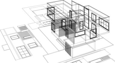 Modern ev çizimi 3d illüstrasyon