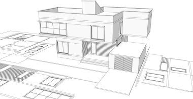 Modern ev çizimi 3d illüstrasyon