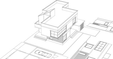 Modern ev çizimi 3d illüstrasyon