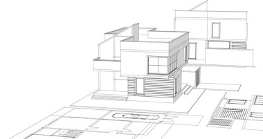 Modern ev çizimi 3d illüstrasyon