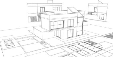 Modern ev çizimi 3d illüstrasyon