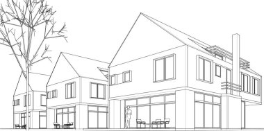 Modern ev çizimi 3d illüstrasyon