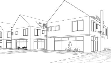 Modern ev çizimi 3d illüstrasyon