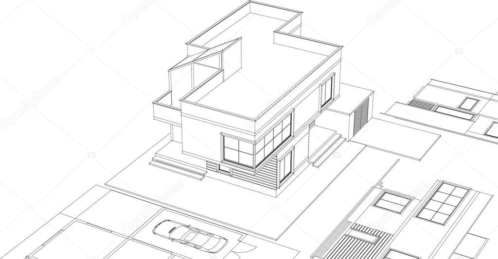 modern house sketch 3d illustration