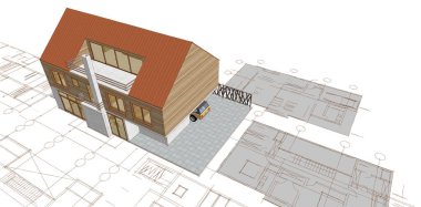 Modern ev çizimi 3d illüstrasyon