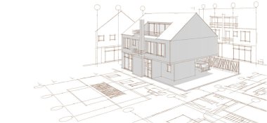 Modern ev çizimi 3d illüstrasyon