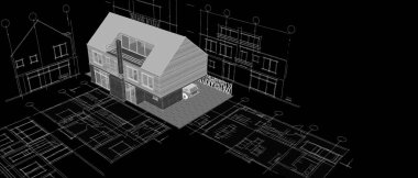 Modern ev çizimi 3d illüstrasyon