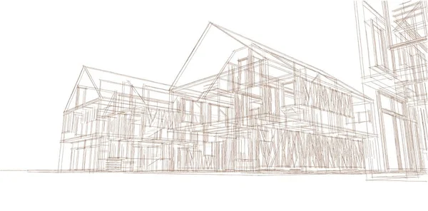 house architectural project sketch 3d illustration