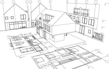 Modern ev çizimi 3d illüstrasyon