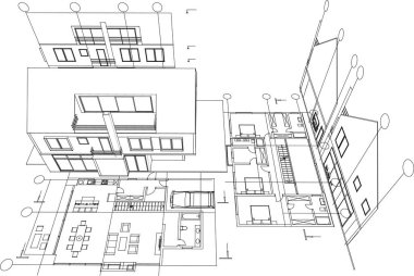Modern ev çizimi 3d illüstrasyon