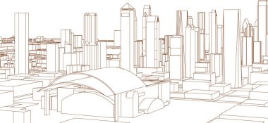 Modern şehir panoraması 3D illüstrasyon