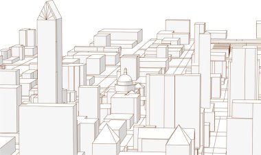 Modern şehir panoraması 3D illüstrasyon