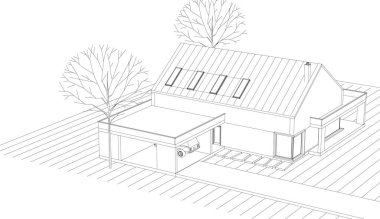 Modern ev çizimi 3d illüstrasyon