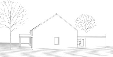 Modern ev çizimi 3d illüstrasyon