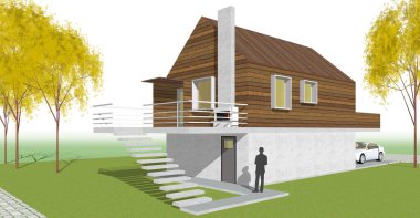 ev mimarisi projesi çizimi 3d illüstrasyon