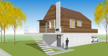 ev mimarisi projesi çizimi 3d illüstrasyon