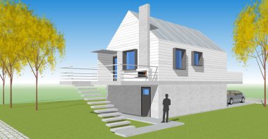 ev mimarisi projesi çizimi 3d illüstrasyon