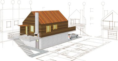 ev mimarisi projesi çizimi 3d illüstrasyon