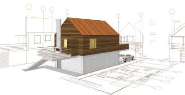 ev mimarisi projesi çizimi 3d illüstrasyon