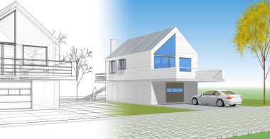 ev mimarisi projesi çizimi 3d illüstrasyon