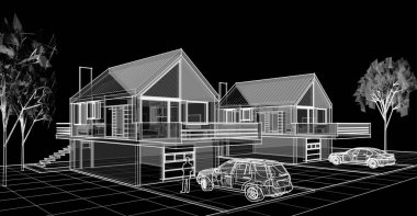 ev mimarisi projesi çizimi 3d illüstrasyon