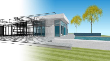 ev mimarisi çizimi 3d illüstrasyon