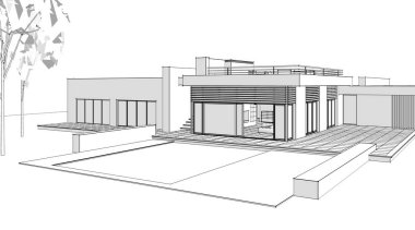 ev mimarisi çizimi 3d illüstrasyon