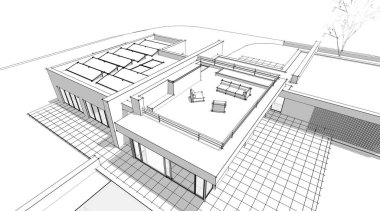 ev mimarisi çizimi 3d illüstrasyon