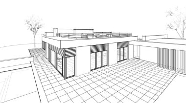 ev mimarisi çizimi 3d illüstrasyon