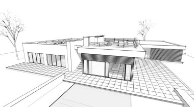 ev mimarisi çizimi 3d illüstrasyon