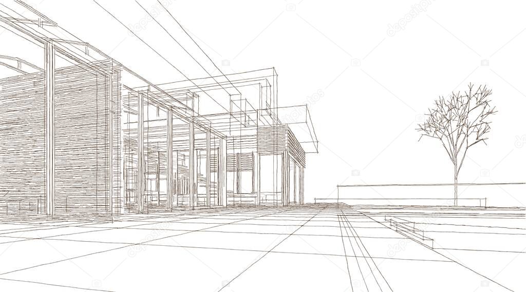 modern house construction architectural sketch 3d rendering