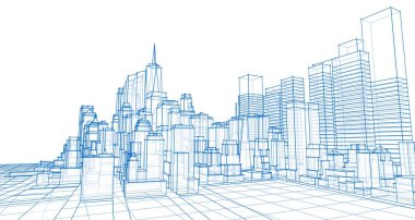 Modern şehir panoraması 3D illüstrasyon