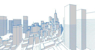 Modern şehir panoraması 3D illüstrasyon