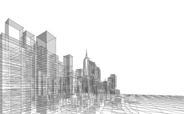 Modern şehir panoraması 3D illüstrasyon