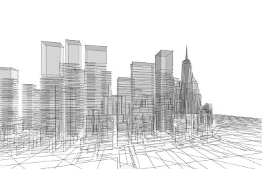 Modern şehir panoraması 3D illüstrasyon