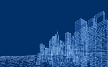 Modern şehir panoraması 3D illüstrasyon