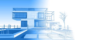 modern küçük mimari çizimi 3d illüstrasyon