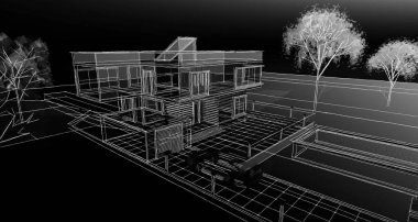 modern küçük mimari çizimi 3d illüstrasyon