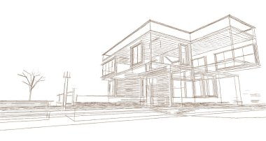 modern küçük mimari çizimi 3d illüstrasyon